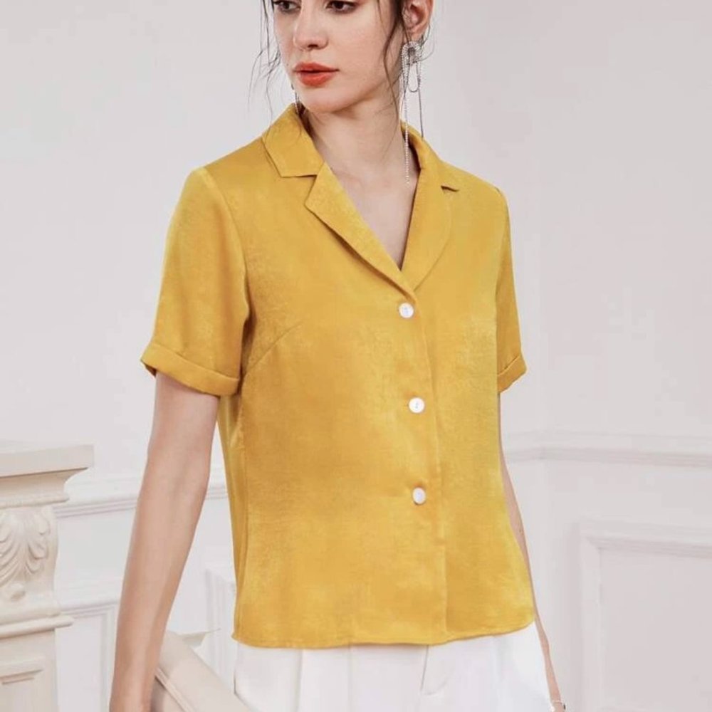 NEW Gorgeous Rich Satin Gold Button Down Blouse